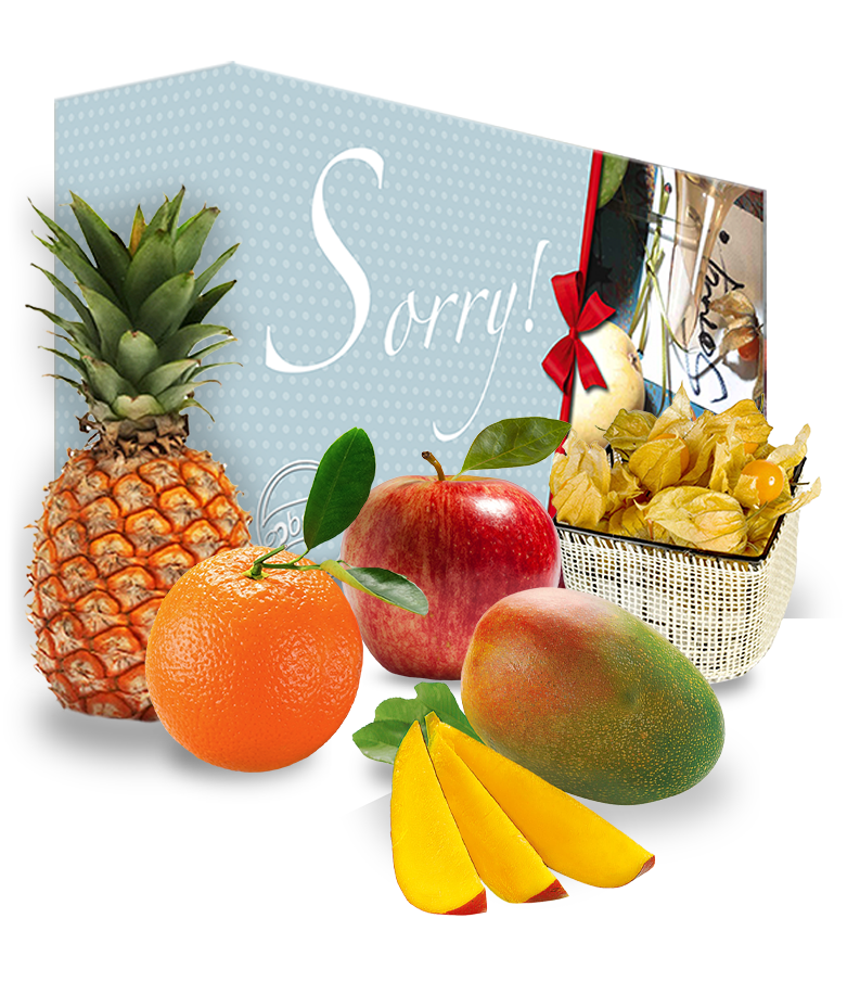 Kleine Obstbox Regio-Exotik mit Mango und Botschaft